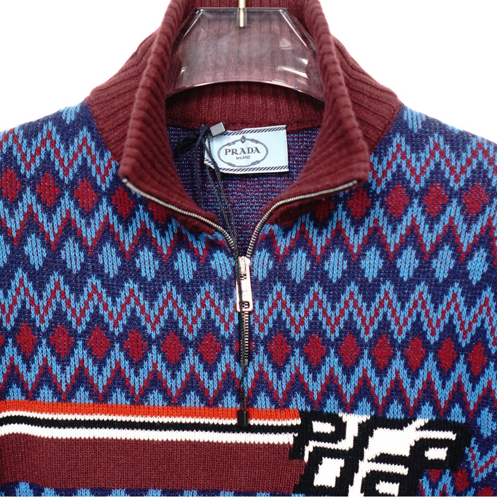 Prada Intarsia Logo Knit Virgin Wool/Cashmere Sweater - Picture 3 of 5